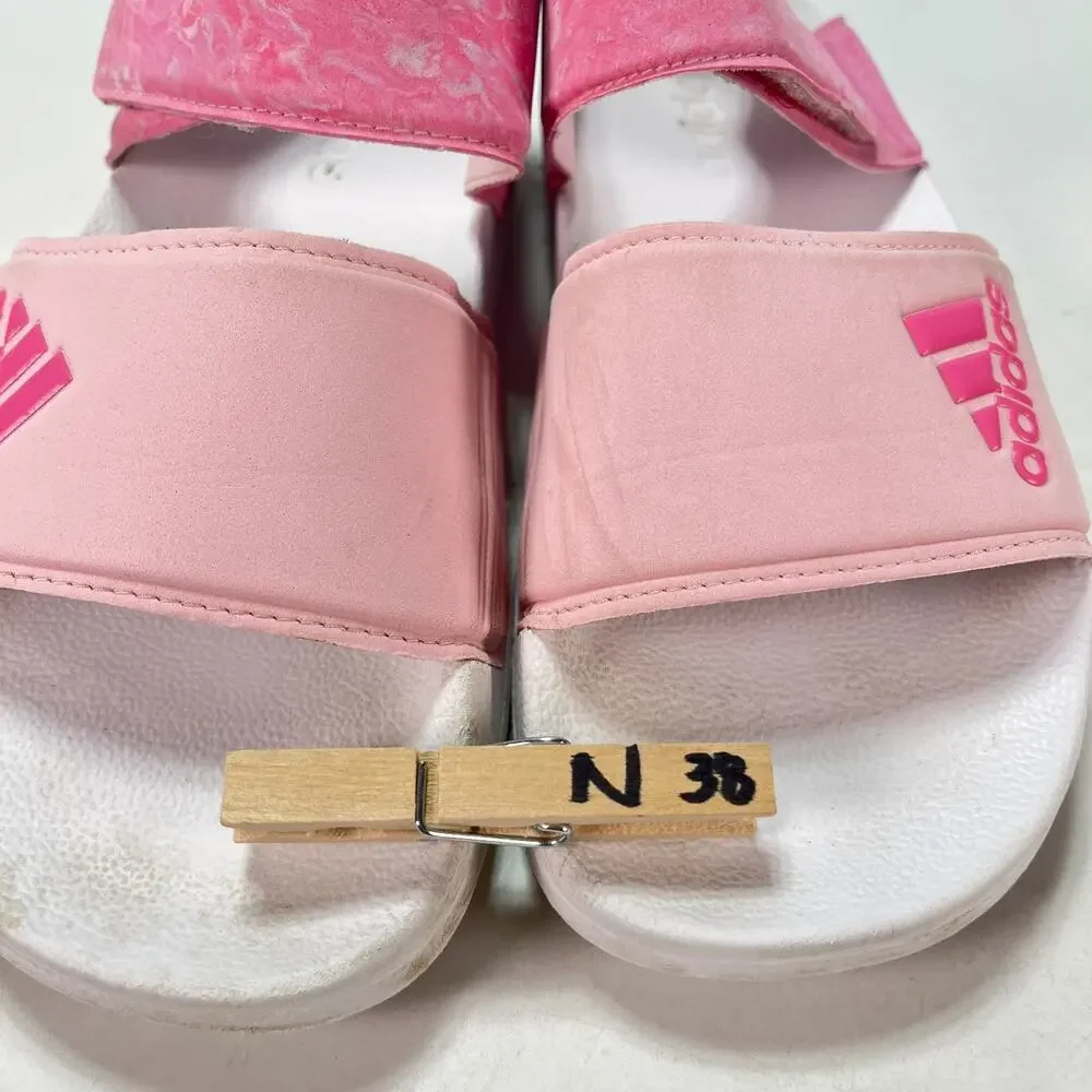adidas Adilette Pink Fusion White Strappy Adjustable Straps Sandals Youth Size 4